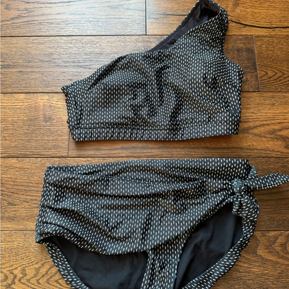 Albion Black and White Midnight Dash Swimsuit, 1 shoulder top and Simon bottoms